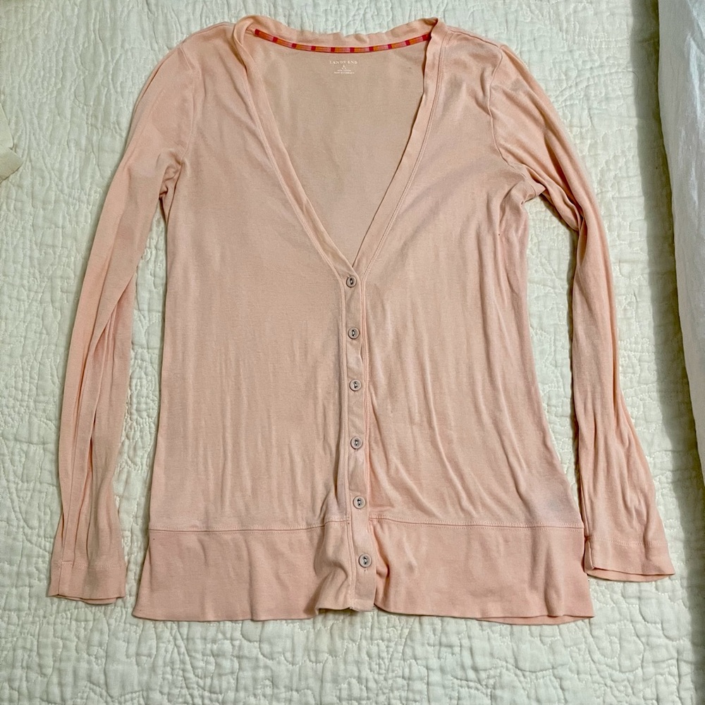 LandsEnd lightweight cardigan v-neck pink